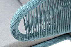 "Милан" кресло плетеное из роупа, каркас алюминий светло-серый (RAL7035) муар, роуп бирюзовый круглый, ткань светло-серая