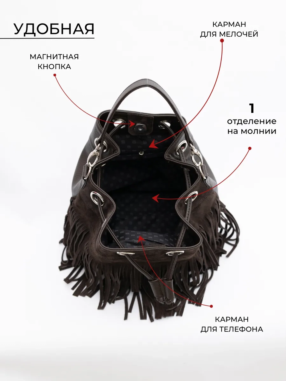 Cумка через плечо средняя замшевая мешок