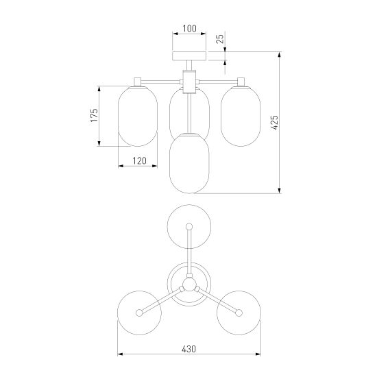 60161/4/ потолочный светильник/ латунь
