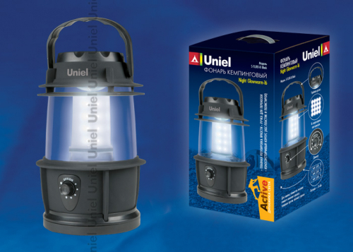 S-TL013-B Black Фонарь Uniel серии Стандарт «Night Glowworm-16», прорезиненный корпус, 16 LED, упаковка — картонный короб, 3хAA н/к, цвет - черный