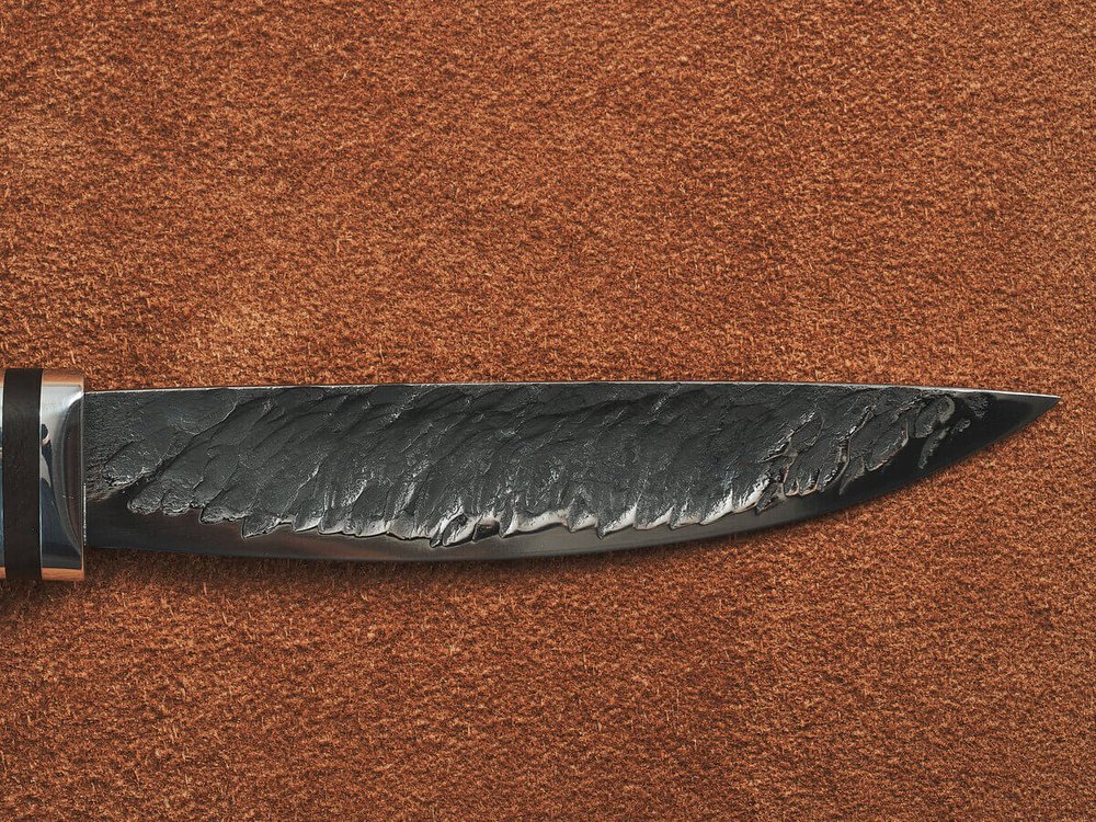 Якутский нож "Амга", сталь Х12МФ, рукоять черный мореный граб / орнамент
