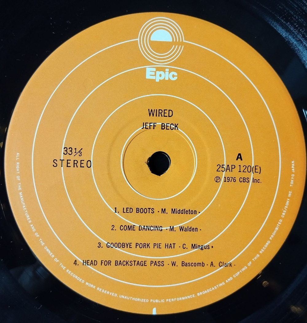 Винтажная виниловая пластинка LP Jeff Beck Wired (Japan 1976) (No Obi) Head For Backstage Pass