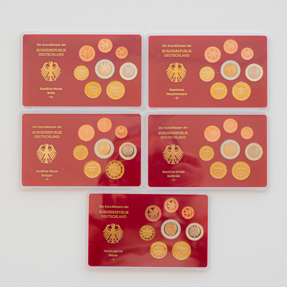 Germany 2003 Proof Coin Sets (A, D, F, G, J)