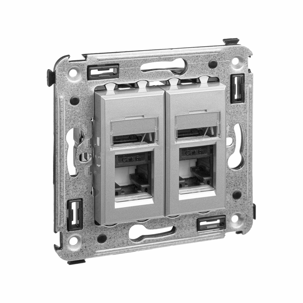 Компьютерная розетка RJ-45 в стену, кат.6А двойная, "Avanti", "Закаленная сталь"
