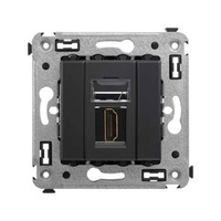 HDMI розетка одинарная в стену, тип А-А, "Avanti", "Черный матовый"