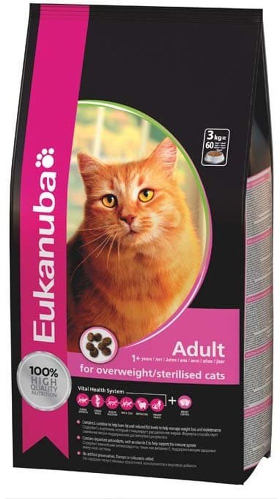 EUK Cat для взрослых кошек с избыточным весом и стерилизованных, курица 10 кг
