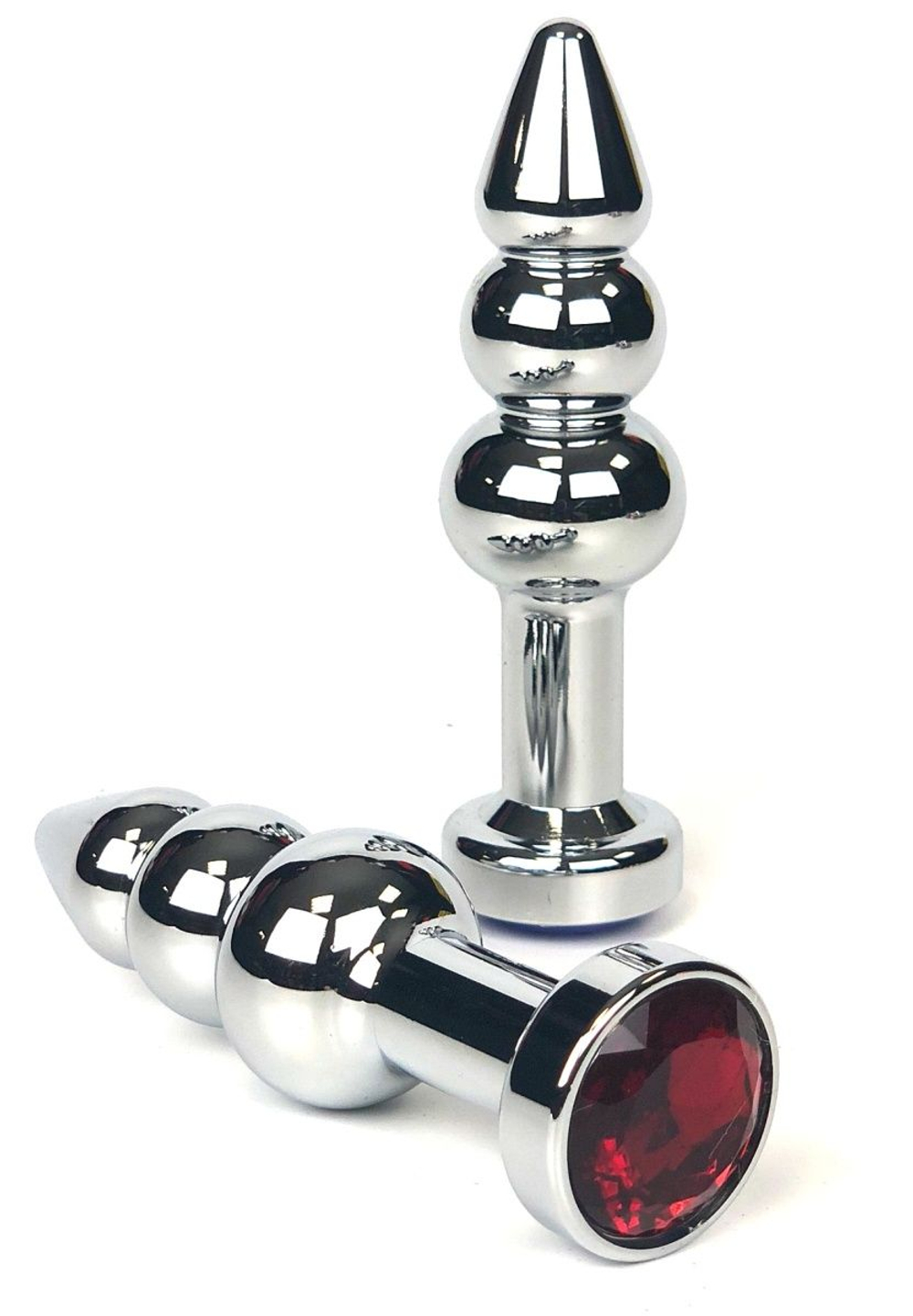 Серебристая анальная ёлочка с красным кристаллом - 11 см. (Цвет: красный)