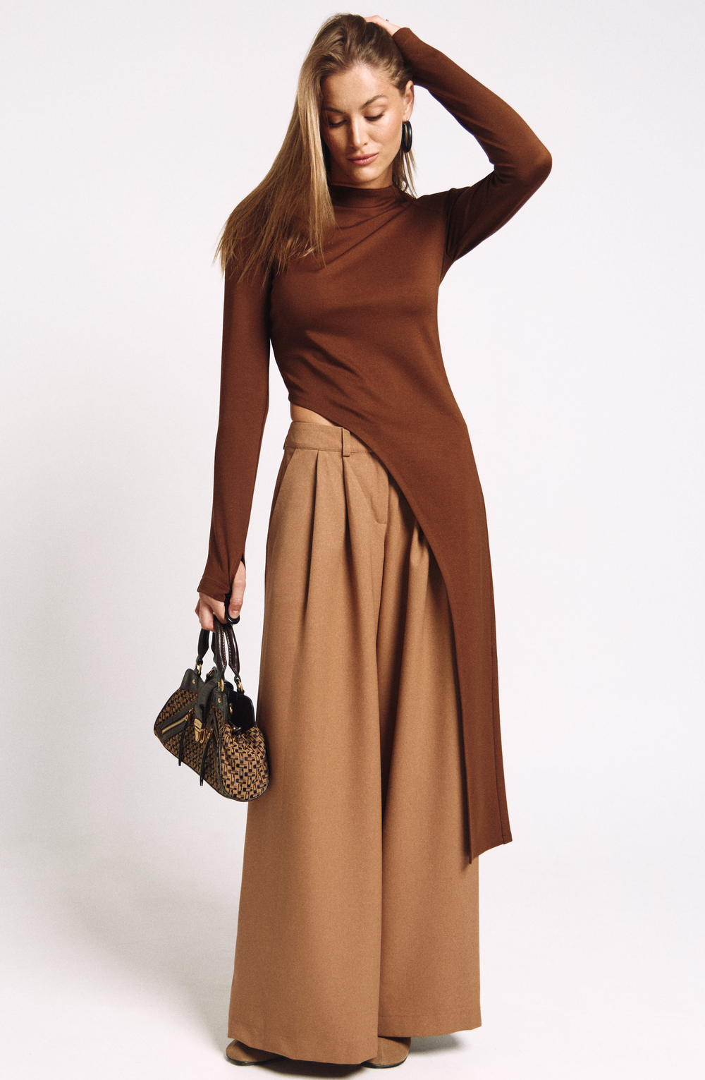 Лонгслив асимметричный 1239 корица