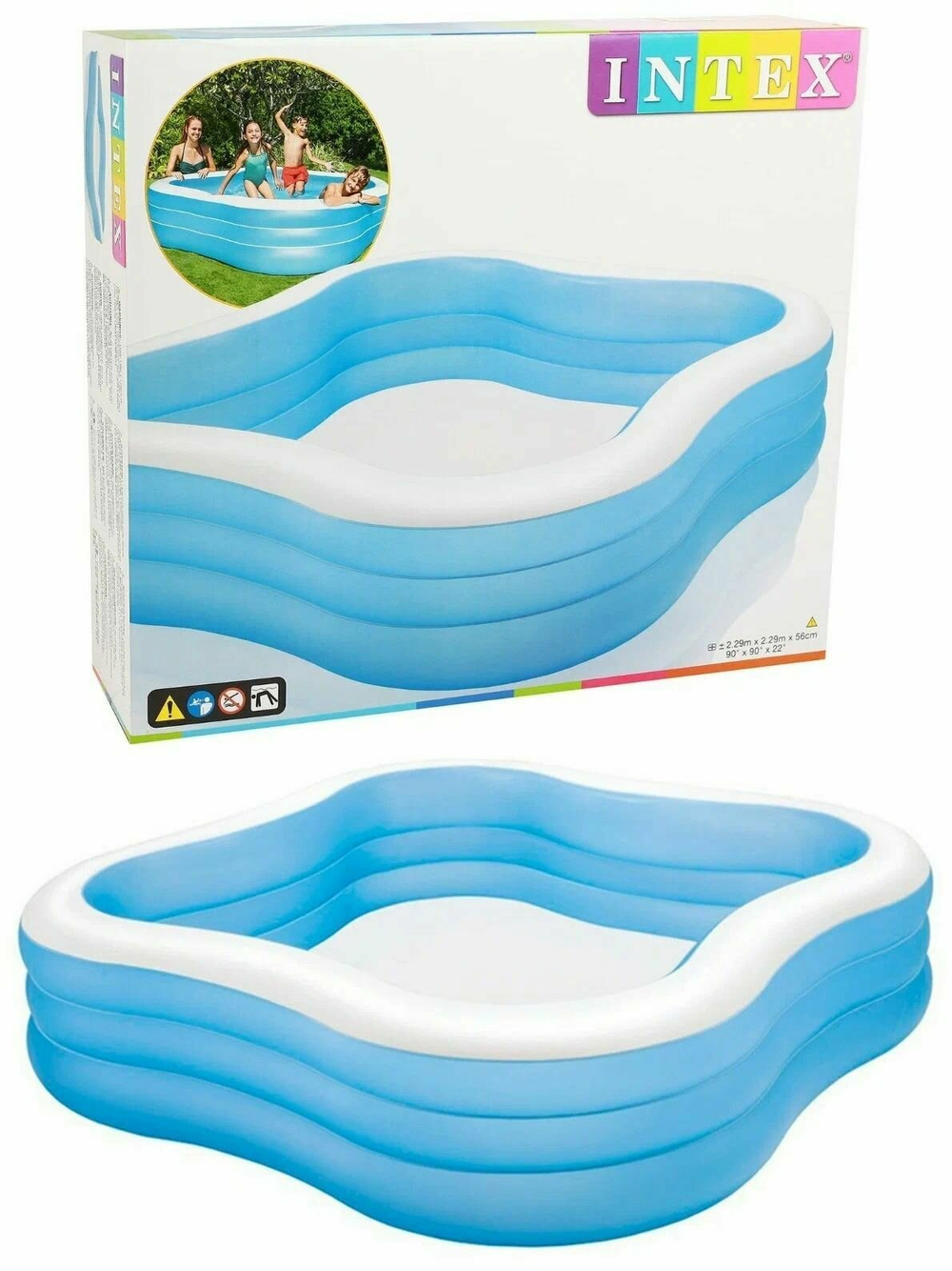 Бассейн надувной Intex 57495 Swim Center 262х175х56 см / Прямоугольный трехсекционный бассейн Интекс прозрачный для дачи и отдыха