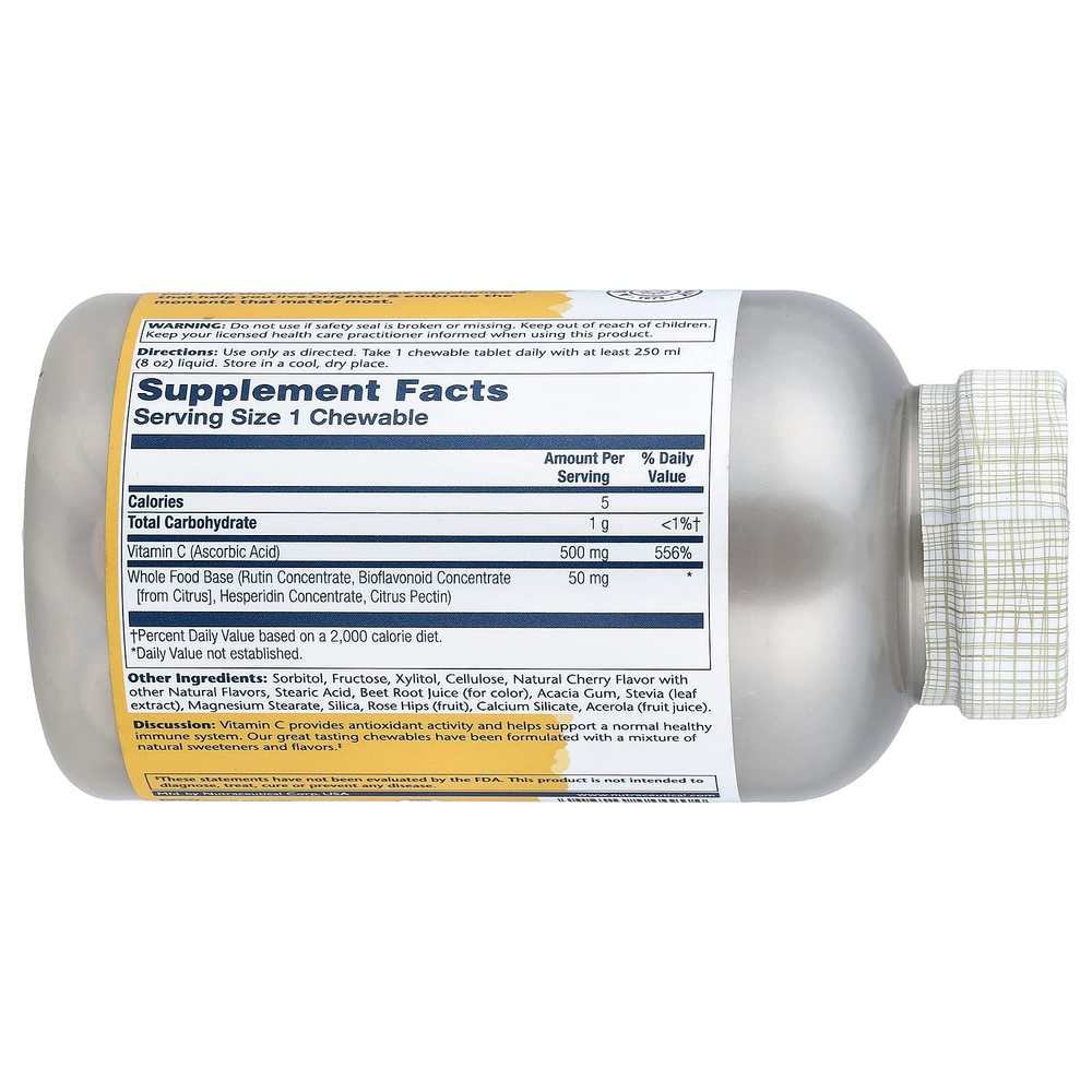 Solaray, жевательный витамин C, натуральный вишневый вкус, 100 жевательных таблеток
