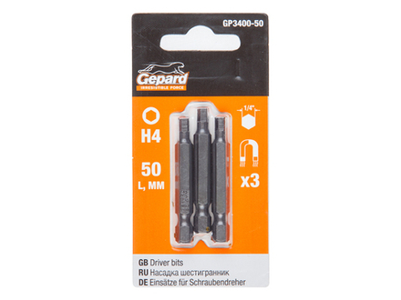 Насадка шестигранник 4мм 1/4" 50мм  3шт GEPARD (GP3400-50)