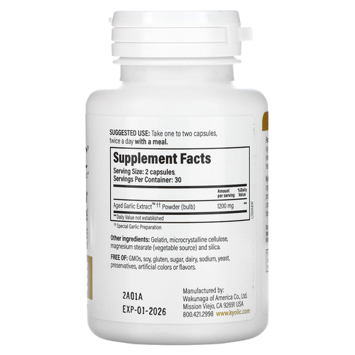 Kyolic, Выдержанный экстракт чеснока, для сердечно-сосудистой и иммунной систем, Reserve Formula 200, 60 капсул (600 мг на капсулу)