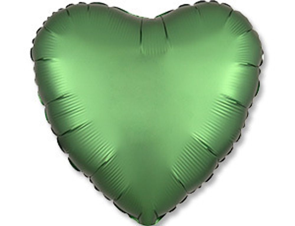 А 19"/48 см, Сердце, Сатин, Изумрудный (Emerald), 1 шт
