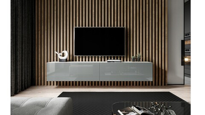 ТВ-тумба Виго большая МДФ Светло-серый DM811-6Т / Белый Фасадный 0101 180*42*30 см, Серый   Фиеста