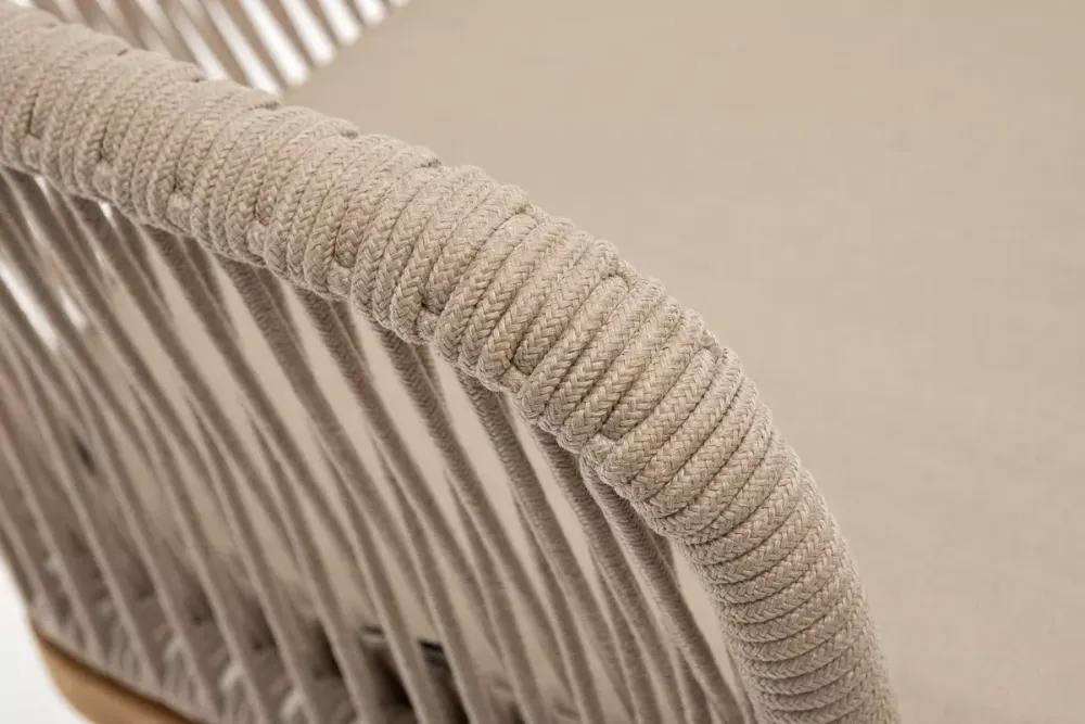 "Лион" стул плетеный из роупа, основание дуб, роуп бежевый круглый, ткань бежевая 052