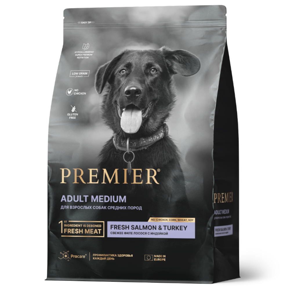 Premier Dog Salmon&amp;Turkey Adult Medium д/с средних пород свежее филе лосося с индейкой 10 кг