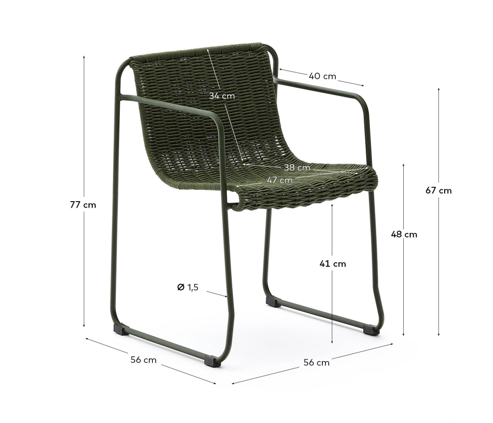Стул Maurina из зеленой оцинкованной стали и зеленой веревки