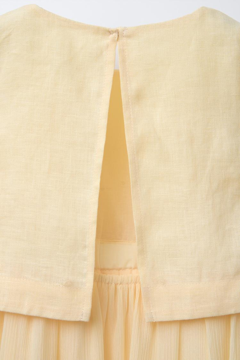 ZARA ЛЬНЯНОЕ КОНТРАСТНОЕ ПЛАТЬЕ, ПАСТЕЛЬНО-ЖЕЛТЫЙ