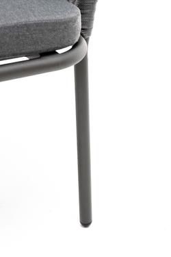 "Бордо" стул плетеный из роупа (колос), каркас алюминий серый (RAL7022) муар, роуп серый 15мм, ткань темно-серая 027