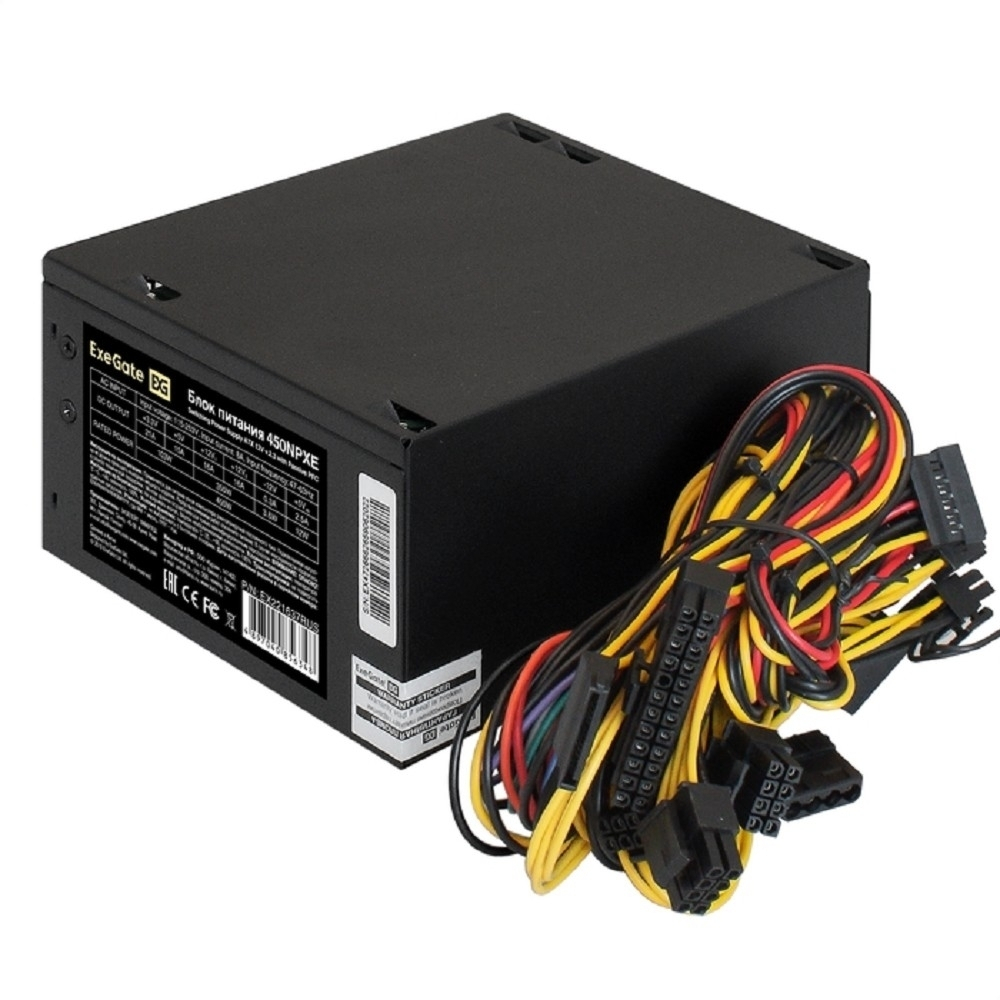 Блок питания Exegate EX221637RUS-PC Блок питания 450W ExeGate 450NPXE (ATX, PPFC, PC, 12cm fan, 24pin, 4pin, PCIe, 3xSATA, 2xIDE, black, кабель 220V в комплекте)