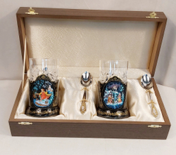 Чайный набор подстаканников (Ручная роспись Палех) №14