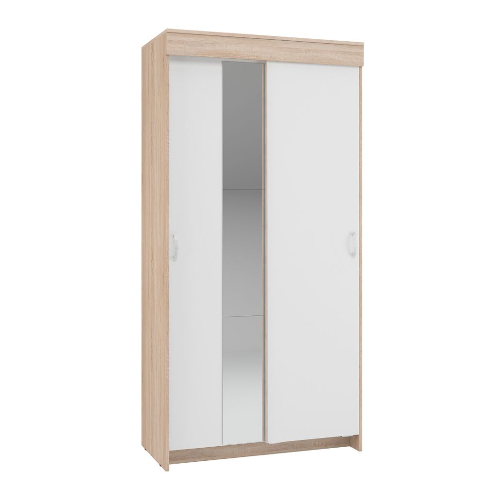 Шкаф-купе Бассо 1,0 м с 2-мя зеркалами (дуб сонома/белый), Интерьер Центр, г.Пенза