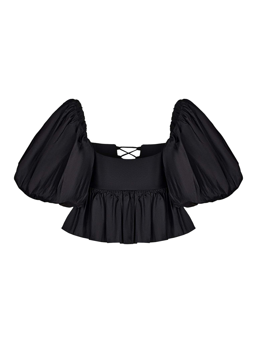 Топ укороченный корсетного типа из тафты с объемными рукавами и шнуровкой