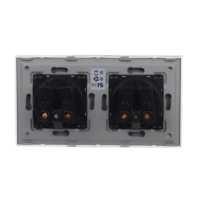 Розетка 16А 250V 2 пост рамка закаленное стекло встраиваемая розетка с заземлением