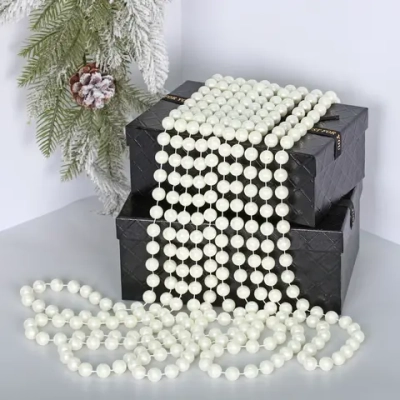 Бусы на ёлку 10 м «Жемчуг» d-14 мм, Белый (на бобине)