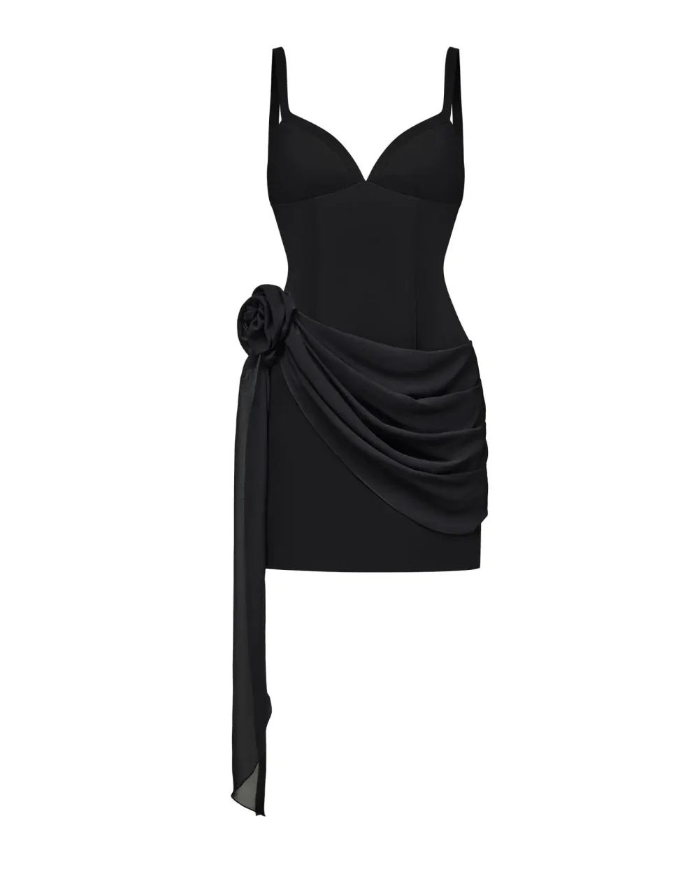 Платье мини на бретелях с драпировкой из шифона, Черный
