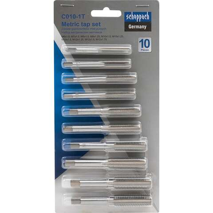 Набор метчиков метрический Scheppach 10 предметов (М6х1, М7х1, М8х1/1.25, М10х1/1.25/1.5, М12х1.25/1.5/1.75) Sch-C010-1T(64907)