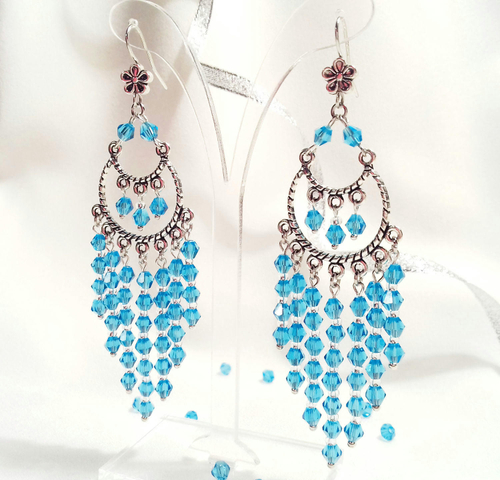 Длинные крупные серьги в восточном стиле, голубые сережки