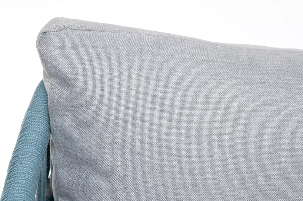 "Диего" диван 2-местный плетеный из роупа, каркас алюминий светло-серый (RAL7035) муар, роуп бирюзовый круглый, ткань светло-серая