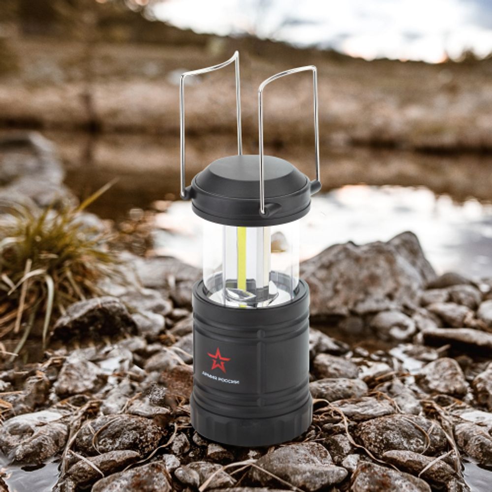 Фонарь кемпинговый светодиодный АРМИЯ РОССИИ KB-502 на батарейках складной мощный светильник с магнитом и крючком черный