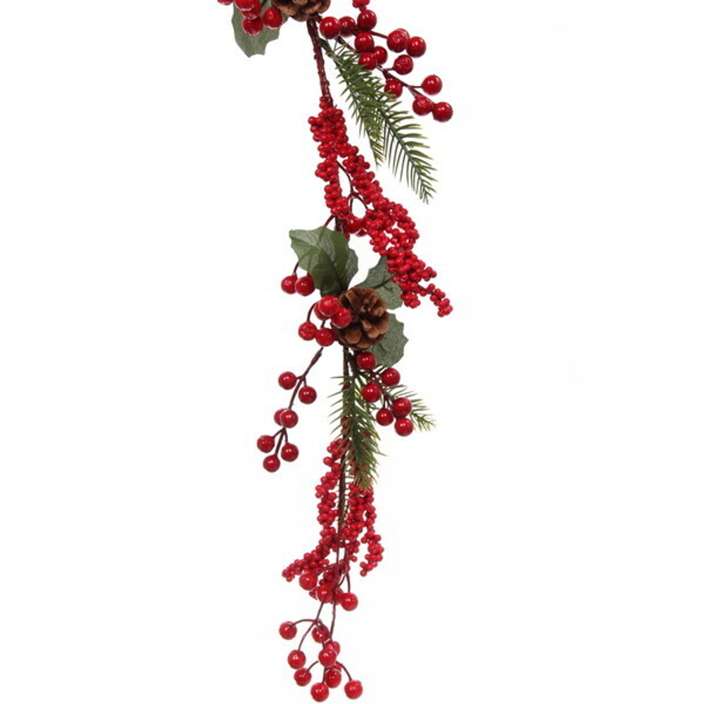 Гирлянда хвойная «Хвоя ягодная» 2,0 м с(шишки, ягоды, резина)