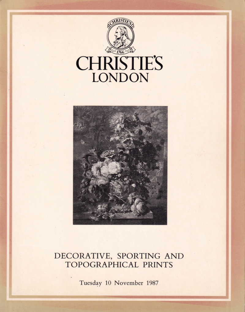 Каталог аукциона Christie's, Лондон, Декоративное искусство, гравюры, посвященные конному спорту, охоте и видам городов от 10 ноября 1987 года