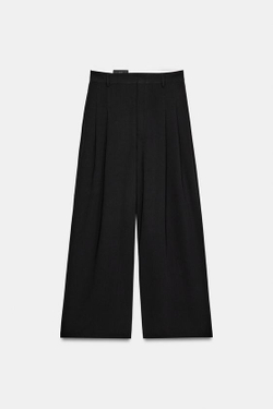 ZARA БРЮКИ С ЗАЩИПАМИ, ЧЕРНЫЙ