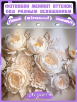 3D Объемные фотообои цветы пионы бежевые