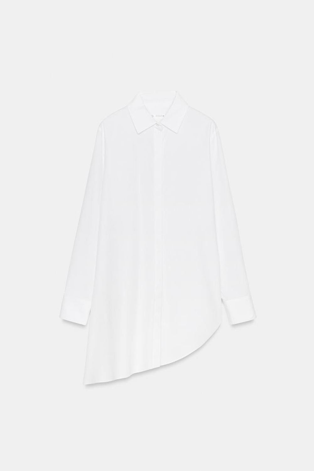 ZARA АСИММЕТРИЧНАЯ РУБАШКА ИЗ ПОПЛИНА — ZW COLLECTION, БЕЛЫЙ