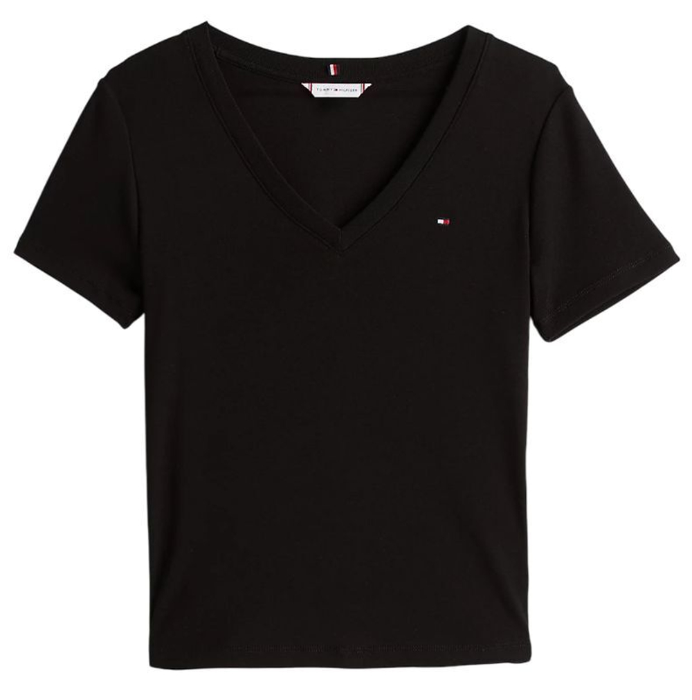 Женская теннисная футболка Tommy Hilfiger Slim Cody V-NK Short Sleeves - черный