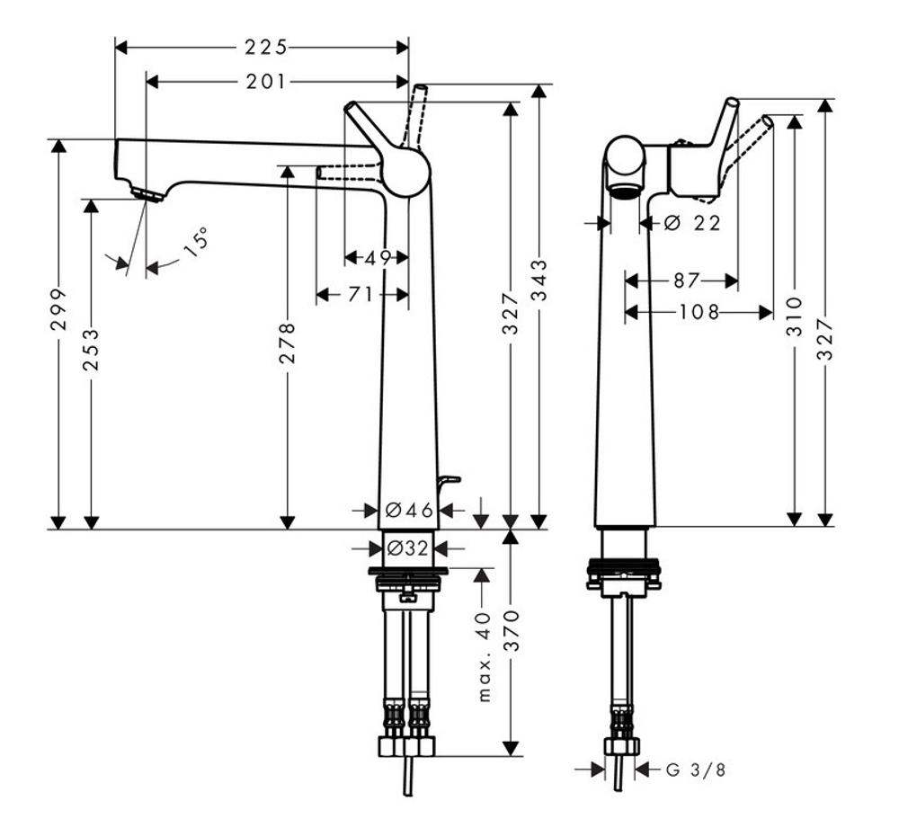 Смеситель для раковины-чаши Hansgrohe 72115000 Talis S 250