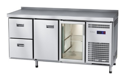 Стол холодильный Abat СХС-60-02 (1 дверь-стекло, 1 дверь, 2 ящика, борт)
