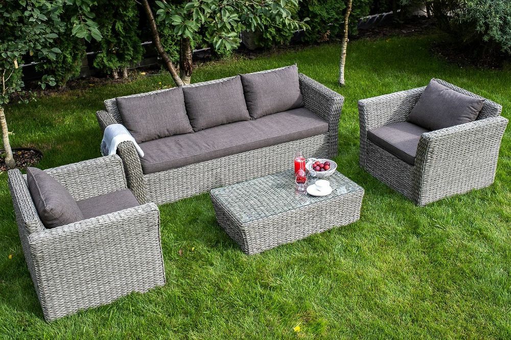 "Капучино" лаунж-зона из искусственного ротанга (гиацинт), цвет серый