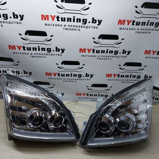 Передние фары Tube Light для Toyota Land Cruisre Prado 120 (03-09) динамические хромированные