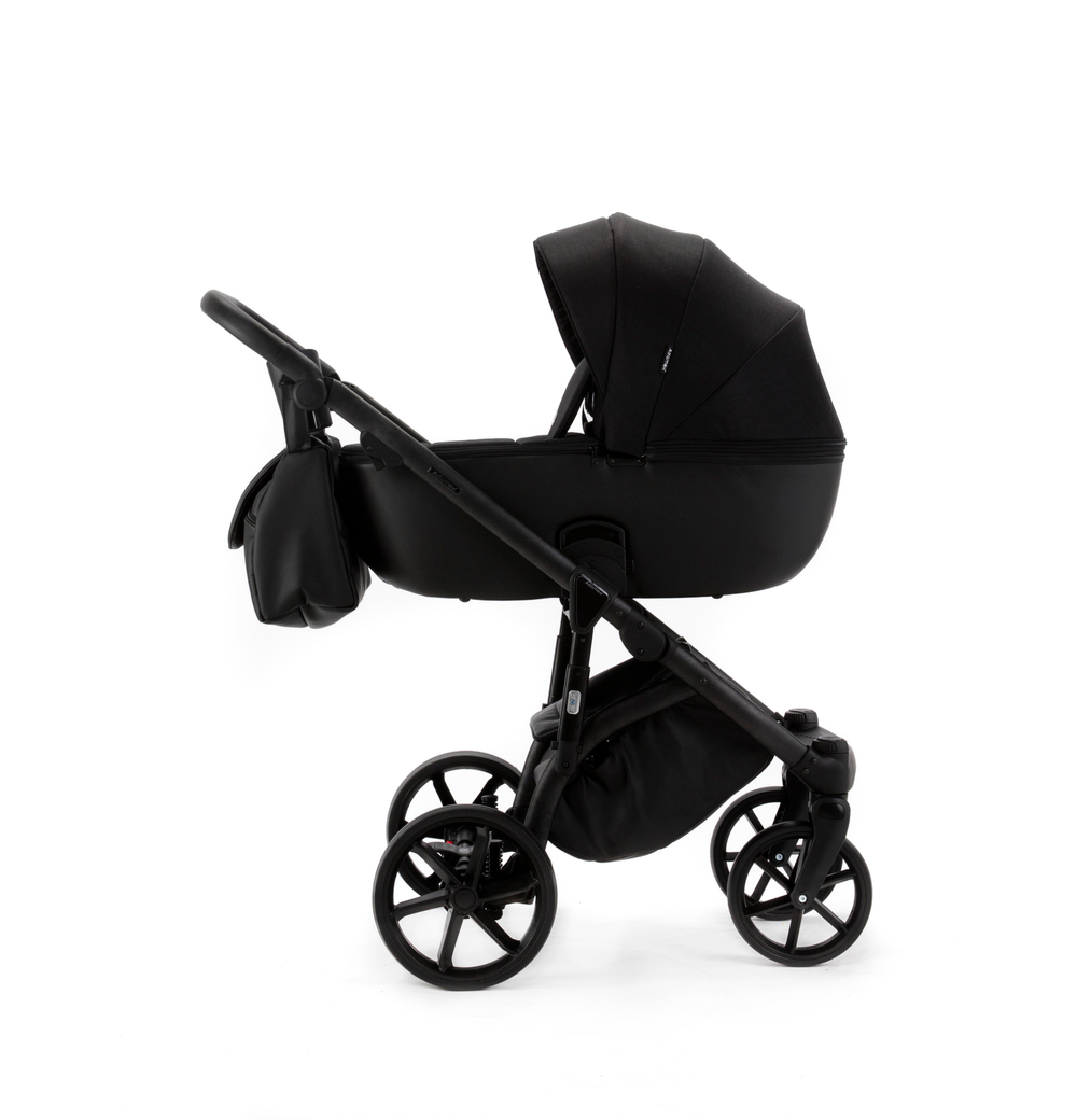 Детская универсальная коляска Adamex NOLA Natura CARBON-11 (2в1) - Черная ткань, Черная экокожи