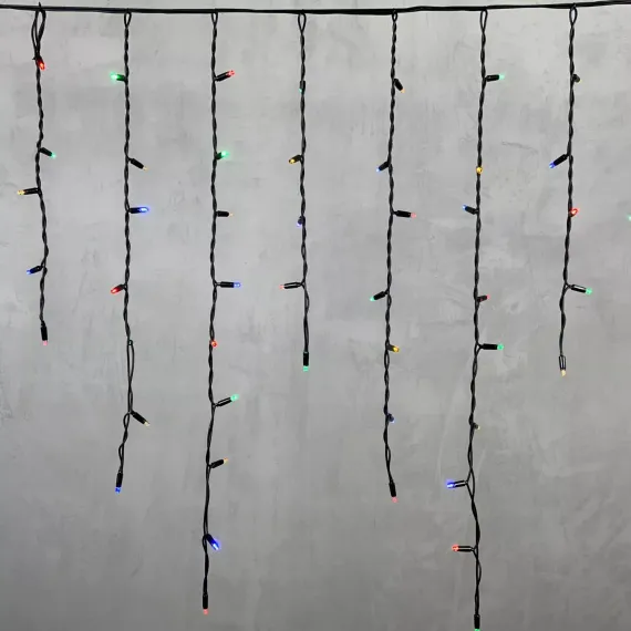 Светодиодная бахрома с колпачком 3,2*0,9 м., 168 разноцветных LED ламп, каучуковый черный провод, LTC (LL168-1-2M)