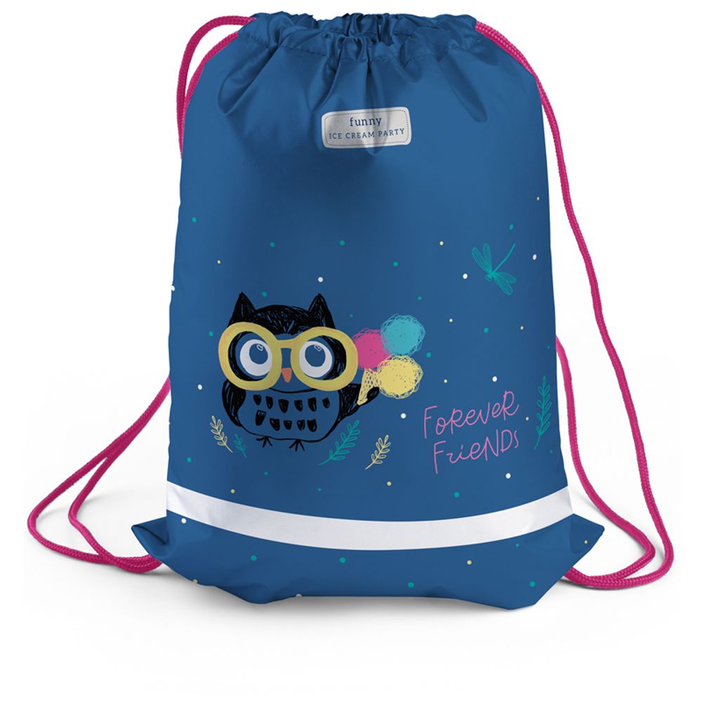 Мешок для обуви 1 отделение, Berlingo Funny owl 46х36см, сеточка, светоот.лента