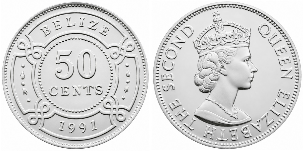 Белиз 50 центов, 1991 Королева Елизавета II UNC