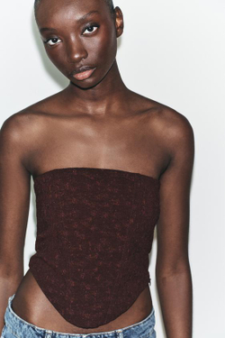 ZARA ТОП В БЕЛЬЕВОМ СТИЛЕ, ШОКОЛАДНЫЙ