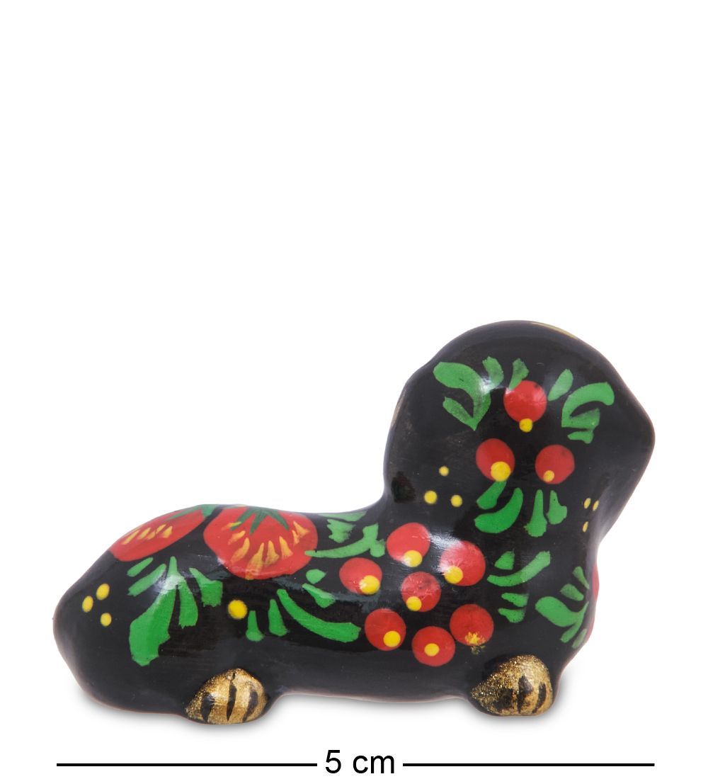 ГЛ-967 Фигурка «Такса» хохлома (Гжельский фарфор)